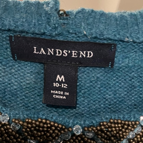 Lands' End Teal Wool Sweater with Beaded Neckline - Picture 2 of 12
